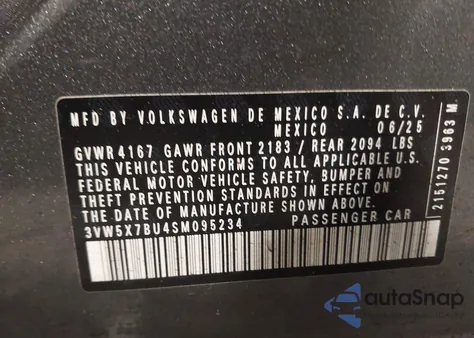 2025 Volkswagen Jetta 1.5T S из США, поврежденный, VIN 3VW5X7BU4SM095234